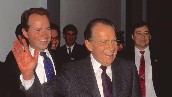 Washington, DC. USA, 1990 Former President Richard Milhous Nixon. Along with Congressman David Dreier