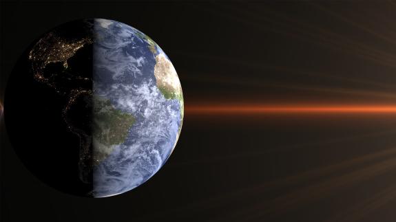 The Sun's rays line up perfectly with the Earth's equator