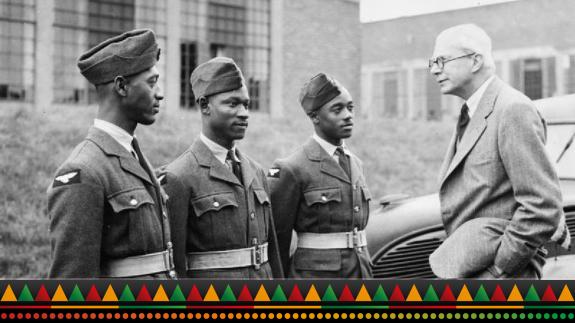 AC W P Ince of British Guiana, AC E Johnson of Jamaica and AC S E Johnson of Jamaica) during a passing out parade of West Indians at a Royal Air Force station in Yorkshire