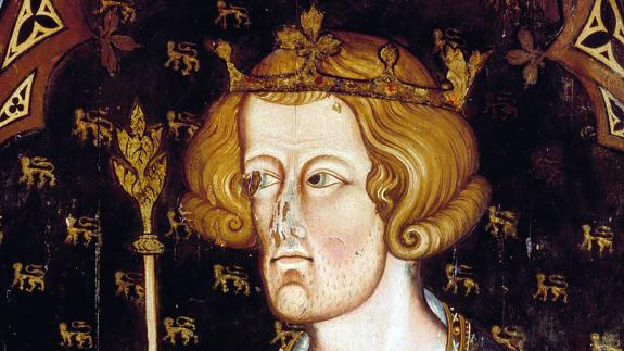 A painted image of Edward I on a sedilla, a recessed seat in Westminster Abbey