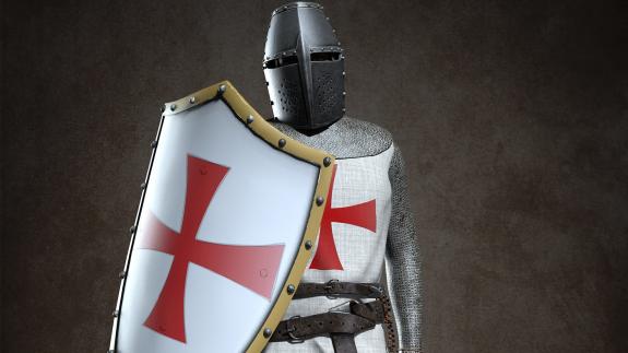 A knight in Knights Templar armour