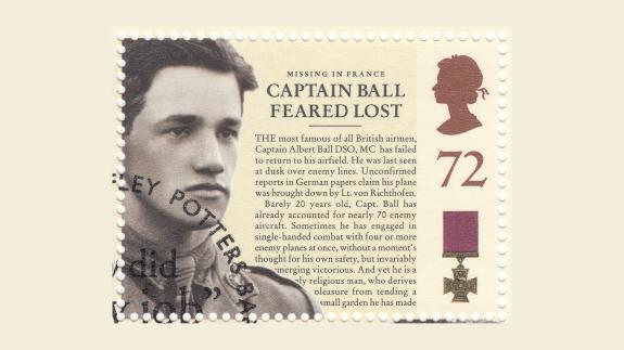 A British stamp depicting Captain Albert Ball