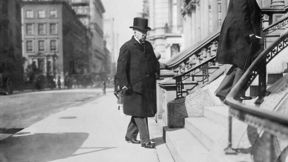 A photograph of J.P. Morgan Sr. attending a funeral in 1911