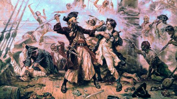 Capture of the Pirate, Blackbeard, 1718, Jean Leon Gerome Ferris, painted in 1920 | Public Domain