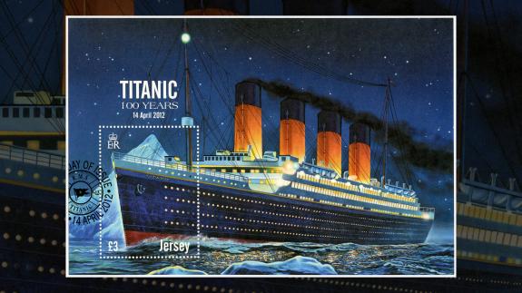 A  2012 Jersey postal stamp featuring an illustration of the Titanic