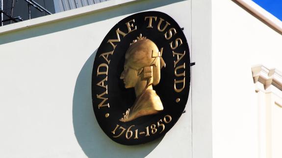 A sign for Madam Tussauds London situated on Marylebone Road, London