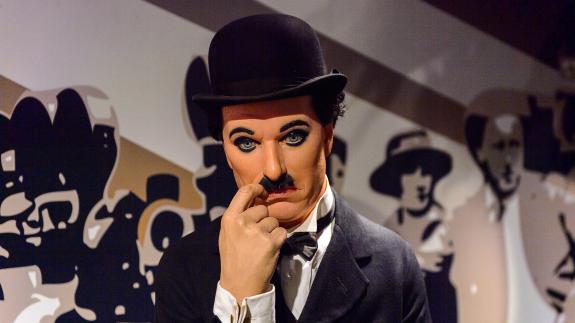 A waxwork of Charlie Chaplin in Madame Tussauds Amsterdam