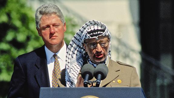 PLO Chairman Yasser Arafat at the White House, Washington, USA in 1993