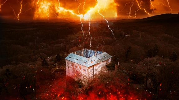 An edited photo of the early Gothic castle, Houska Castle