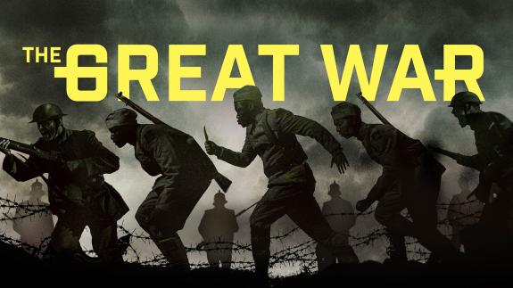 'THE GREAT WAR' - American soldiers from WWI run across trenches lined with barbed wire