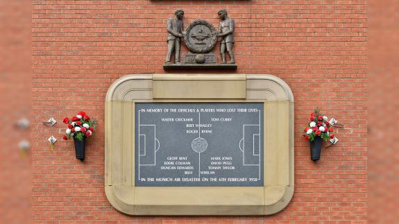 A memorial plaque on the side of Old Trafford football stadium in honour of the Munich Air Disaster
