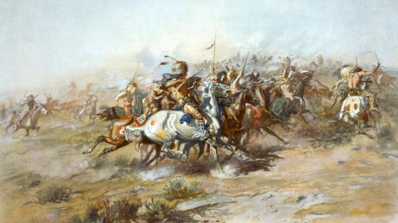 Lithograph showing the Battle of Little Bighorn