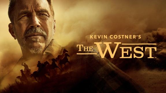 'KEVIN COSTNER'S THE WEST' - Kevin Costner overlayed on cowboys chasing after horses