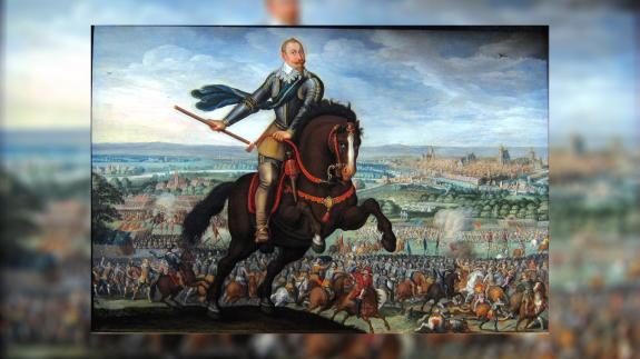 Painting of Gustavus Adolphus of Sweden, known as the 'Lion of the North', at the Battle of Breitenfeld in 1631