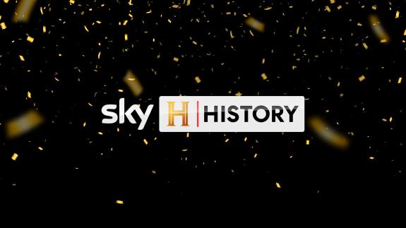 The Sky HISTORY logo surrounded by gold confetti