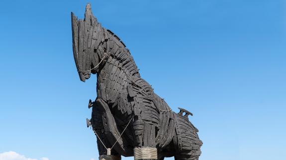 Replica wooden Trojan Horse as used in the 2004 movie 'Troy'