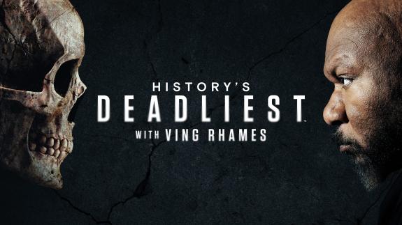 Ving Rhames faces off against a human skull with the show title written between the two of them