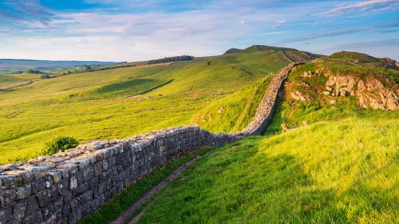 Hadrian's Wall across the hills in Northumberland National Park