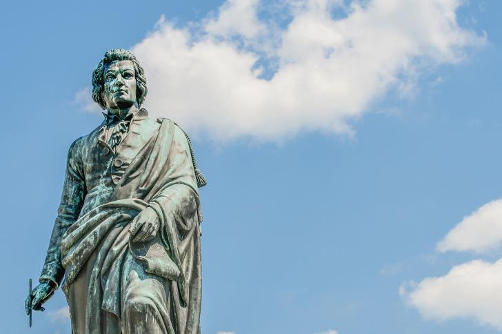 Statue of Mozart in the Mozartplatz in Salzburg, Austria
