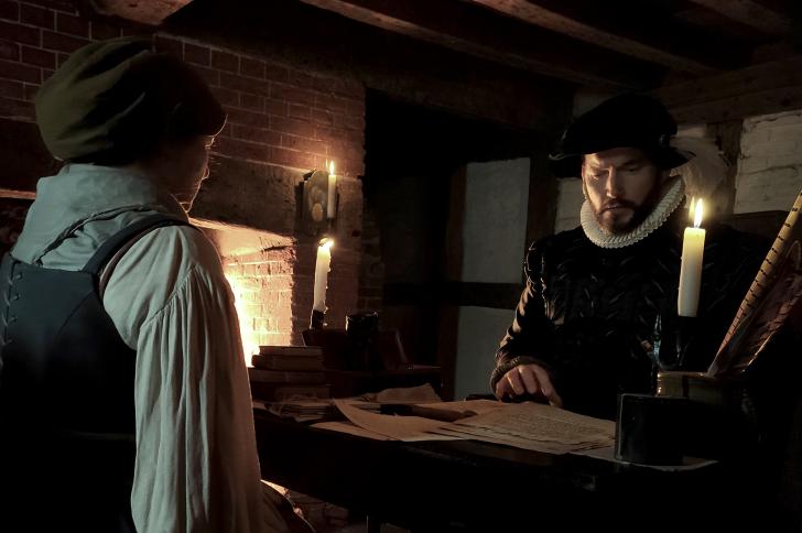 A historical re-enactment of Brian Darcy interrogating Ursula Kemp 
