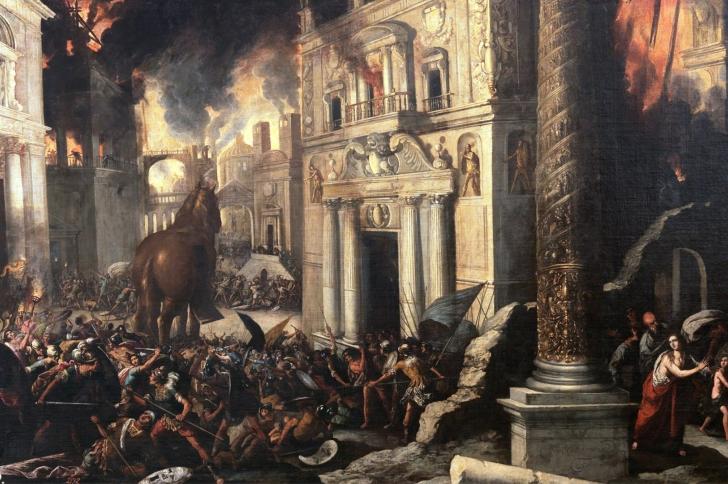 Painting depicting the burning of Troy