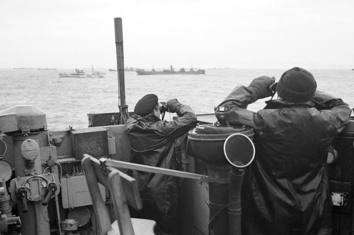 Officers on the bridge of a destroyer during the Battle of the Atlantic