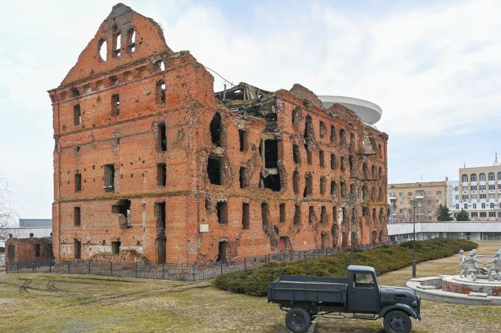 The ruins of a steam mill building destroyed during the days of the Battle of Stalingrad