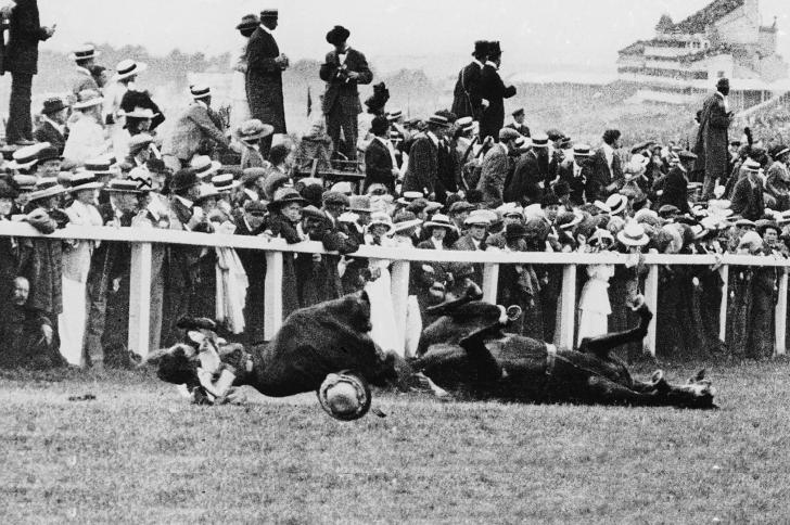 The aftermath of Emily Davison being struck by the king's horse