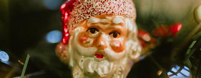 A Christmas decoration of the face of Father Christmas