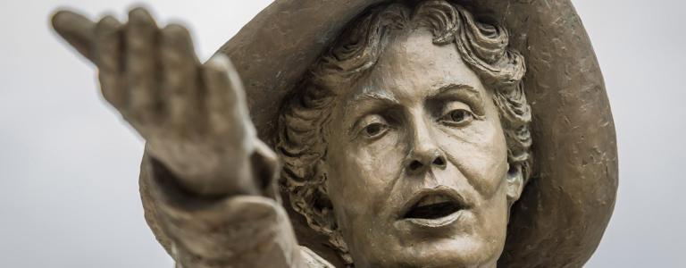 Bronze statue of Emmeline Pankhurst, a British political activist and leader of the suffragette movement, in St Peter's Square, Manchester.