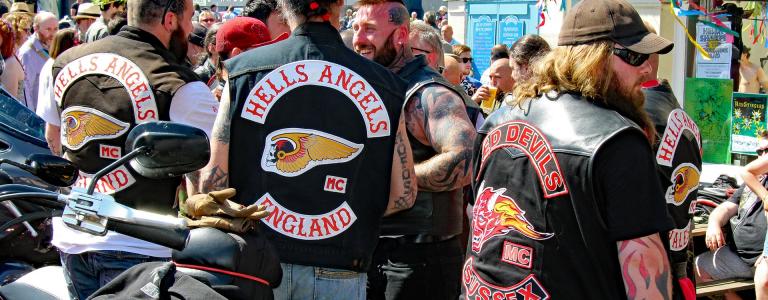 A group of bikers wearing Hells Angels jackets