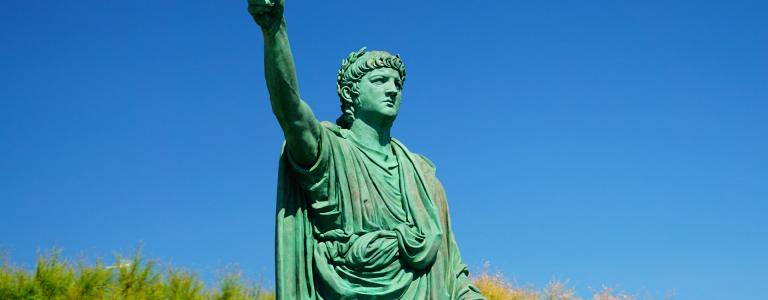 Statue of Nero on the waterfront of Anzio, Italy