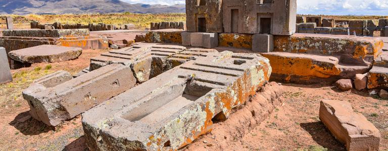 Elaborate stone carving in megalithic stone at Puma Punku