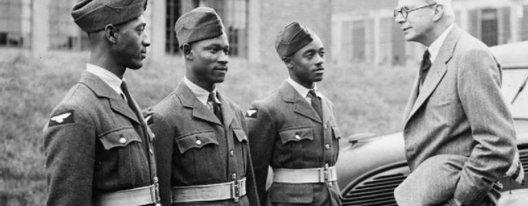AC W P Ince of British Guiana, AC E Johnson of Jamaica and AC S E Johnson of Jamaica) during a passing out parade of West Indians at a Royal Air Force station in Yorkshire