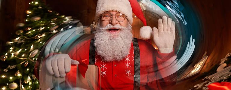 A stock image of Santa Claus with a blurry warped background