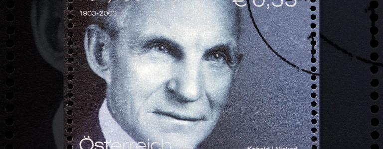 A 2003 Austrian postal stamp featuring a portrait of Henry Ford