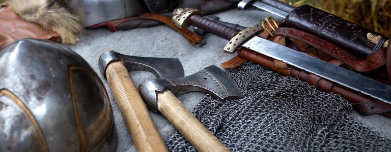 A photograph of viking-era weapons