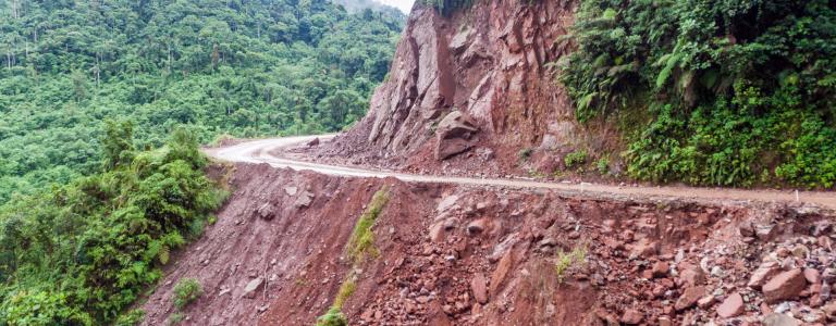 A photograph of North Yungas Road in Bolivia