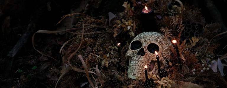 A shrine to a human skull