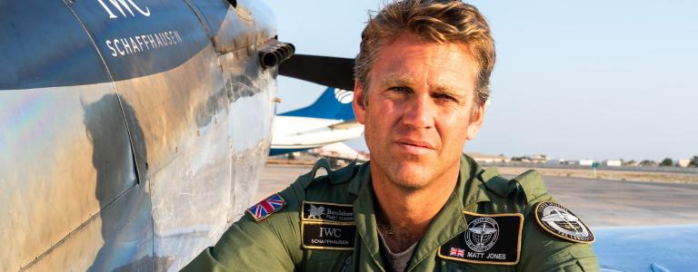 Matt Jones on the wing of the Silver Spitfire