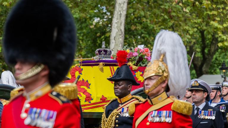 Queen Elizabeth II's coffin during the State Funeral Procession