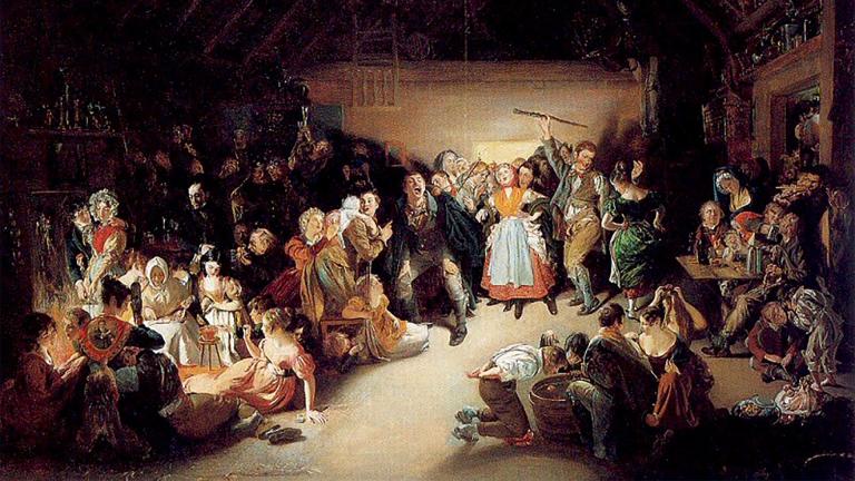 england haunted in Snap-Apple Night, painted by Daniel Maclise in 1833