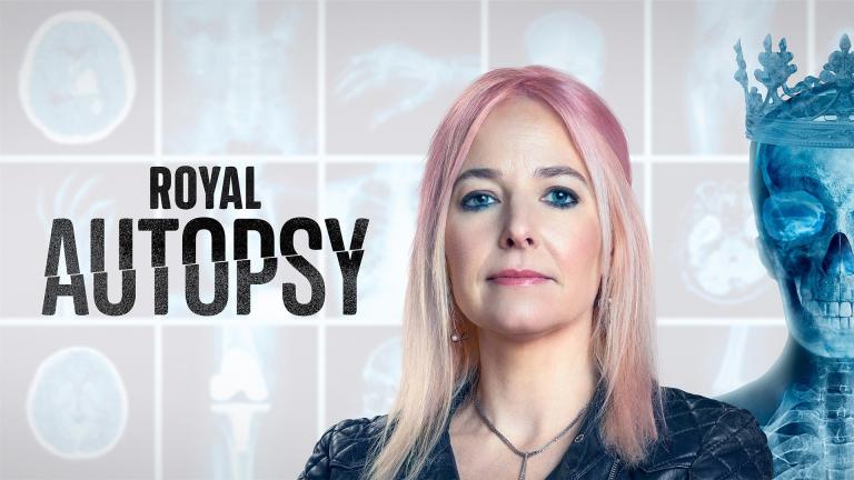 'ROYAL AUTOPSY' - Alice Roberts next to a skeleton wearing a crown