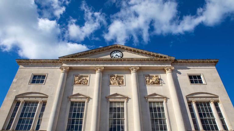 The exterior of the historic Shire Hall in the city of Chelmsford in Essex, UK