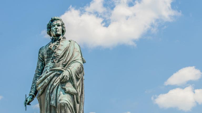 Statue of Mozart in the Mozartplatz in Salzburg, Austria