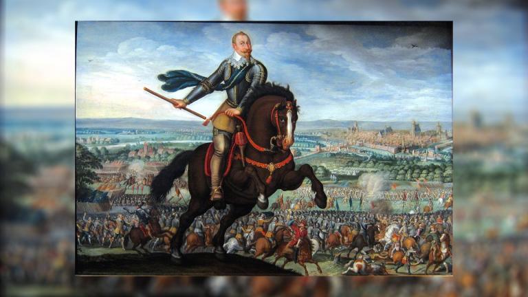 Painting of Gustavus Adolphus of Sweden, known as the 'Lion of the North', at the Battle of Breitenfeld in 1631