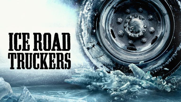 'ICE ROAD TRUCKERS' - A truck's wheel driving across the ice