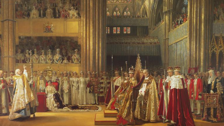 Painting depicting the coronation of King George VI and Queen Elizabeth