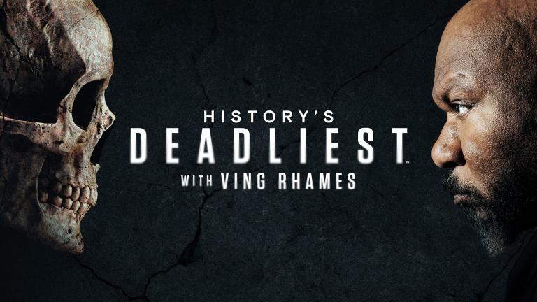 Ving Rhames faces off against a human skull with the show title written between the two of them